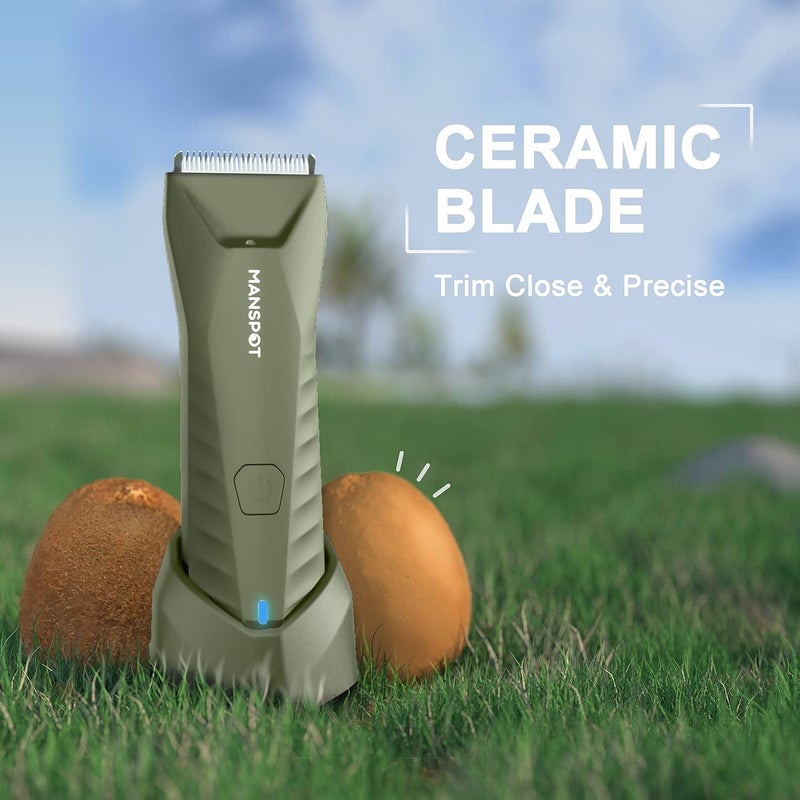 MANSPOT Manscape Trimmer for Men Ball/Pubic/Groin, Electric Body Hair Trimmer, Replaceable Ceramic Blade Heads,Waterproof for Wet/Dry Use,Standing Recharge Dock,90 Minutes Shaving After Charged(Green) - Image 2